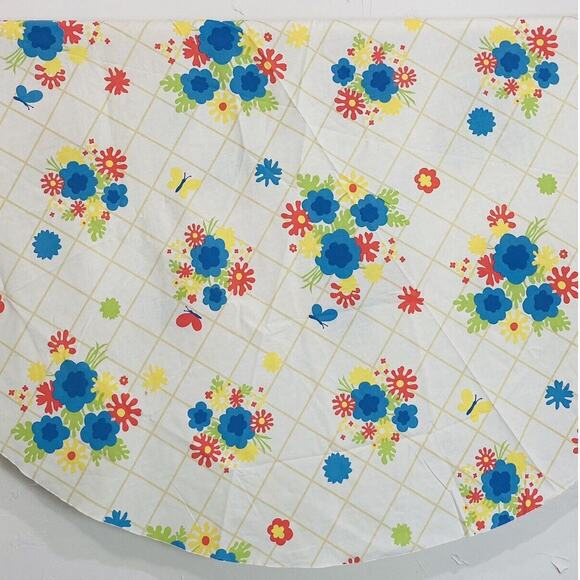 1960s Mod Retro Flower Power Table cloth Round Butterfly Blue Red Yellow 68" Che - Picture 14 of 14